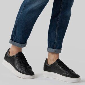 Saint + Sofia Croc‑Embossed Leather Sneakers Black with White Sole Size 7.5